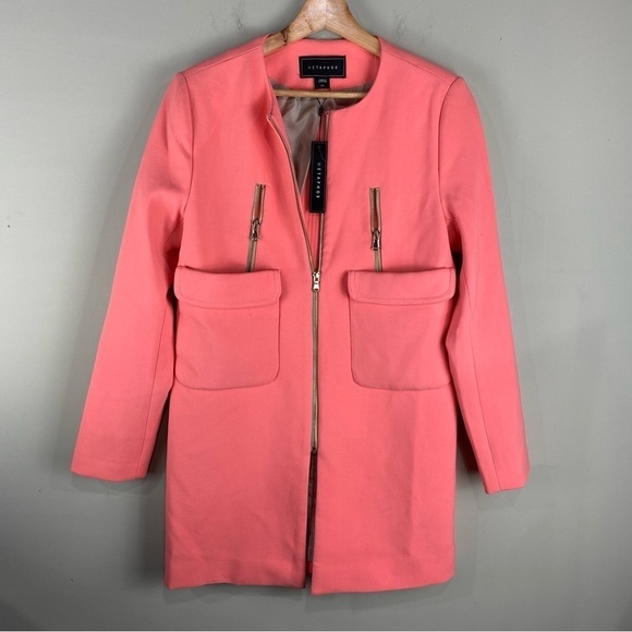 Metaphor: Missy Longline Zipper Pocket Winter Overcoat Jacket Salmon Pink‎ (NWT) - Picture 1 of 5